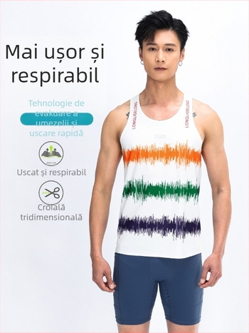 Vesta unisexă pentru alergare, ușoară, absorbție de umezeală, uscare rapidă, model cu dungi, 100% poliester