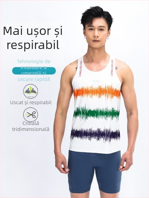 Vesta unisexă pentru alergare, ușoară, absorbție de umezeală, uscare rapidă, model cu dungi, 100% poliester
