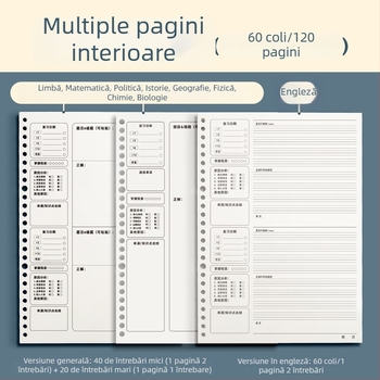 B5 Caiet de corectare a greșelilor pentru toate materiile, cu memoria Ebbinghaus, foi detașabile, pentru elevi gimnaziu și liceu