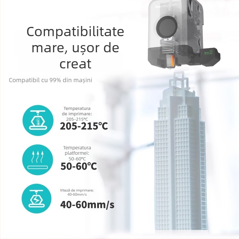 Filament PLA Three Green pentru imprimare 3D – 1 kg, densitate 1.24 g/cm³, compatibil cu imprimantele FDM