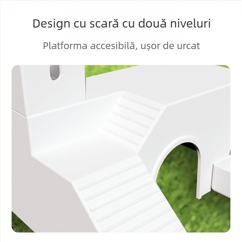 Cuib pentru hamster cu platformă, sticlă de apă și farfurie pentru mâncare — construcție din lemn, marcă YMG