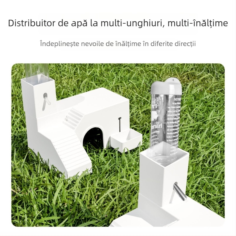 Cuib pentru hamster cu platformă, sticlă de apă și farfurie pentru mâncare — construcție din lemn, marcă YMG