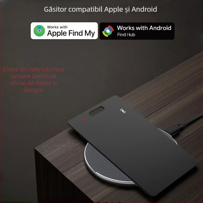 Dispozitiv dual-system pentru carduri, impermeabil, anti-pierdere, model K2 dual system, compatibil cu Apple AirTag și Android, interfață wireless, baterie de 75 mAh, ABS