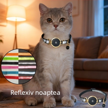 Colier de poziționare pentru animale de companie cu Airtag – aliaj de aluminiu, baterie tip buton, precizie GPS 30 m, dispozitiv de urmărire