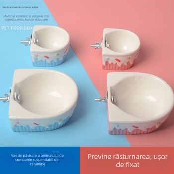 Vas ceramic suspendat cu temă Totoro pentru animale de companie, anti-spurgre? anti-spill, montare sigură, potrivit pentru animale mici