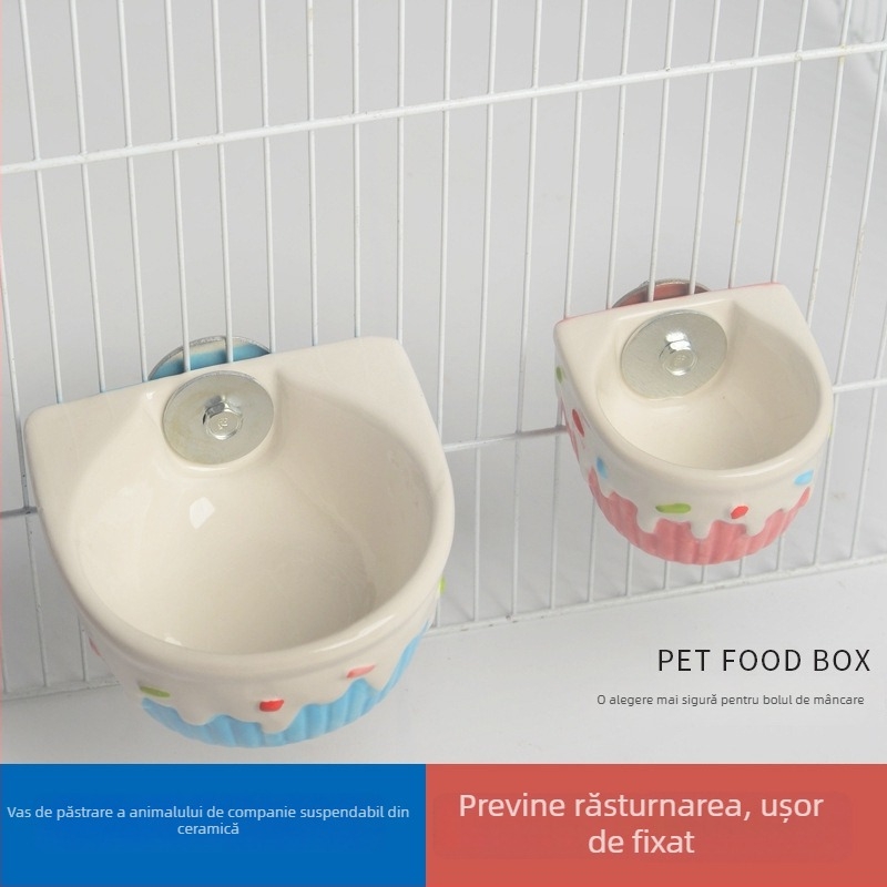 Vas ceramic suspendat cu temă Totoro pentru animale de companie, anti-spurgre? anti-spill, montare sigură, potrivit pentru animale mici