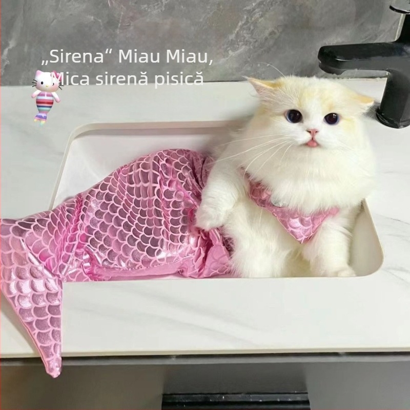 Costum de transformare pentru animale de companie – coadă de sirenă pentru câini și pisici, poliester, stil prințesă