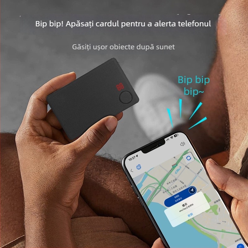 Tracker de card ultra-subțire cu poziționare globală pentru portofel — urmărire partajată, istoric de 7 zile, baterie 540 mAh