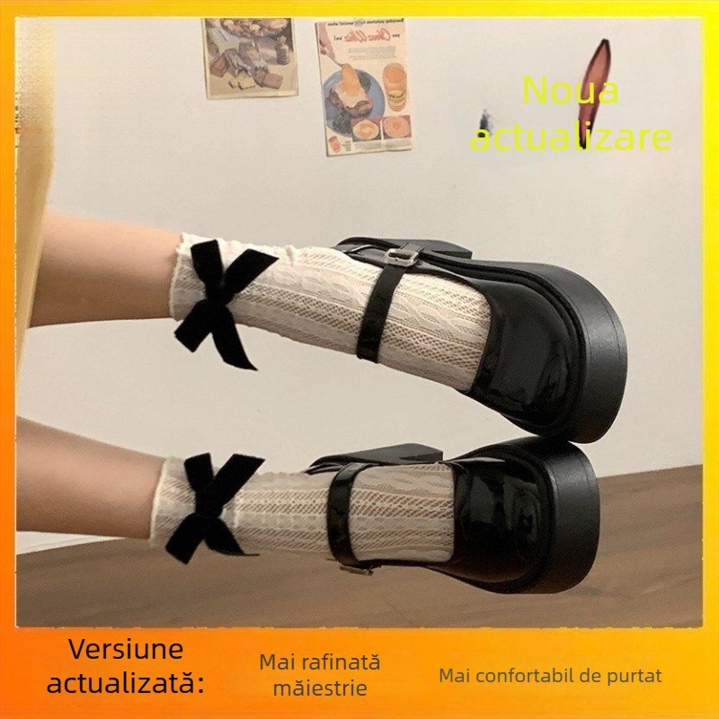 Pantofi Mary Jane din PU pentru femei, toc gros tip platformă (1–3 cm), slip-on, talpă din cauciuc, stil coreean, vară
