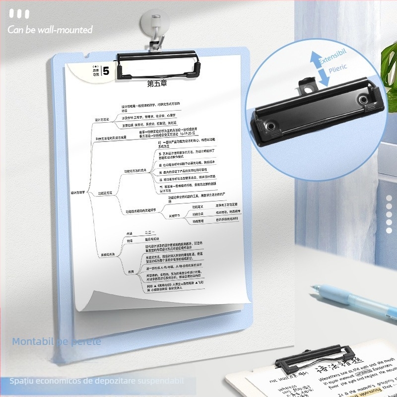 Clip de placă A4, grosime 2,6 mm, cu cârlig de agățare, pentru birou – depozitare fișiere din spumă și suport de învățare