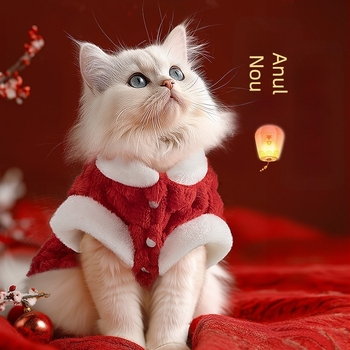 Vestă pentru pisici cu căptușeală de fleece - stil chinezesc Tang, îmbrăcăminte festivă pentru animale de companie de Anul Nou