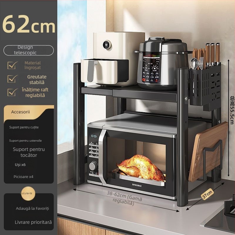 Raft de depozitare pentru cuptor cu microunde și gătitor de orez, multistrat, extensibil, din oțel carbon, stil modern minimalist