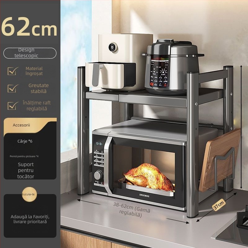 Raft de depozitare pentru cuptor cu microunde și gătitor de orez, multistrat, extensibil, din oțel carbon, stil modern minimalist