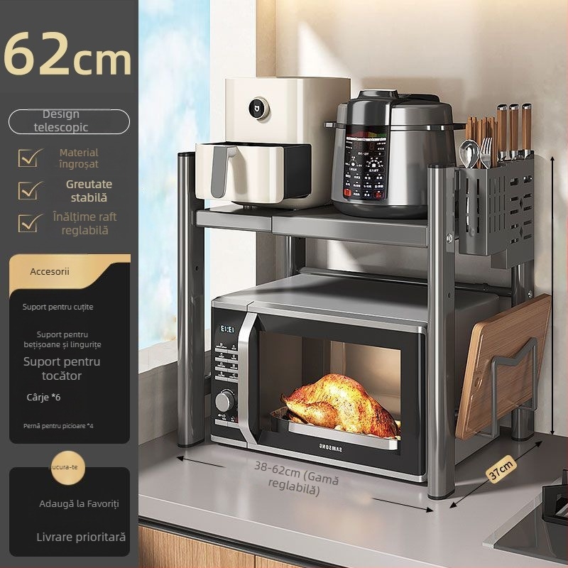 Raft de depozitare pentru cuptor cu microunde și gătitor de orez, multistrat, extensibil, din oțel carbon, stil modern minimalist