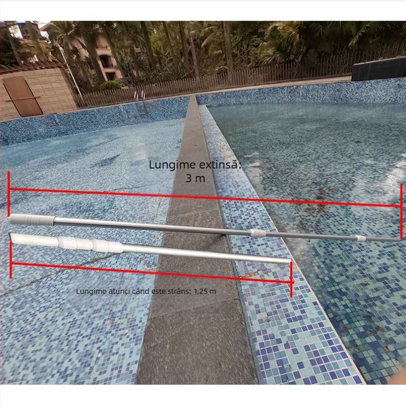 Tijă telescopică din aluminiu pentru piscină, pentru curățare și salvare, cu accesoriu plasă (Aluminiu • Curățare și salvare • Accesorii plasă)