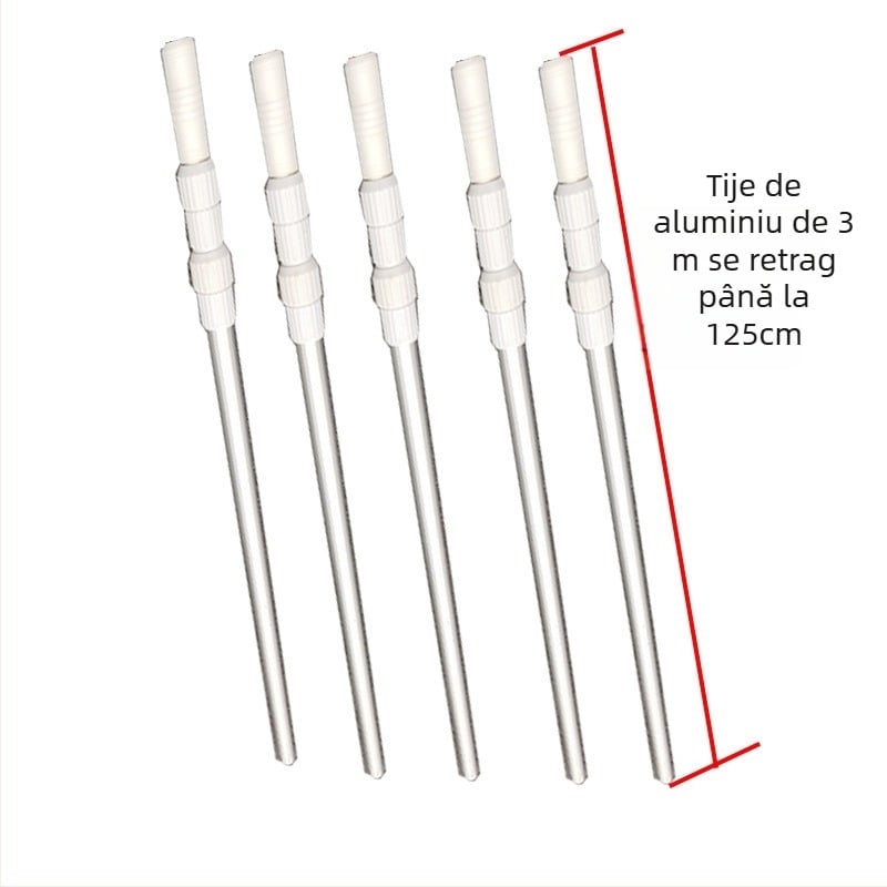 Tijă telescopică din aluminiu pentru piscină, pentru curățare și salvare, cu accesoriu plasă (Aluminiu • Curățare și salvare • Accesorii plasă)