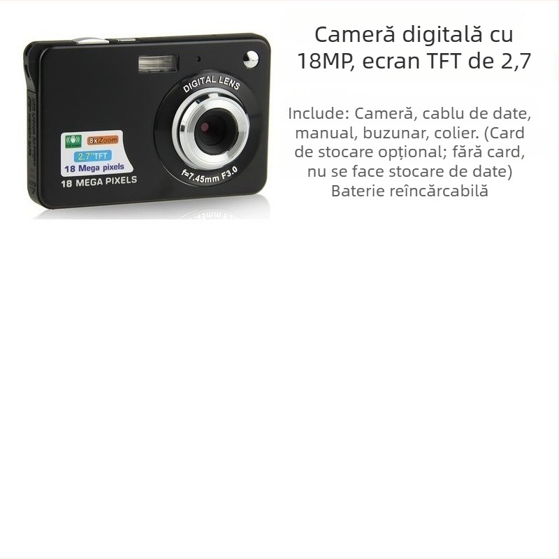 Aparat foto digital pentru copii cu teleobiectiv mic, 1600 pixeli efectivi, suport card SD, fără memorie încorporată