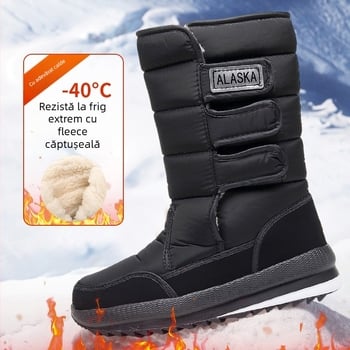 Ghete de zăpadă pentru bărbați și femei, căptușite cu fleece și bumbac, antiderapante, rezistente la uzură, de exterior, înălime medie