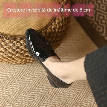 Mocasini dama slip-on cu vârf ascuțit, partea superioară PU, toc tip pană 3–5 cm, talpă din cauciuc