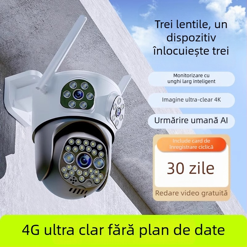 Cameră de supraveghere outdoor pentru uz casnic, rezoluție 8MP/4K, temperatură de funcționare -20°C până la 60°C, alimentare 220V, carcasă ABS+PC, pentru interior și exterior.