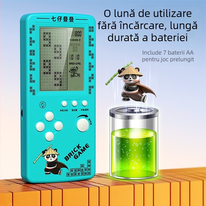Consolă portabilă Tetris - stil nostalgic, 1GB memorie, single player, ecran mare, protecție pentru ochi