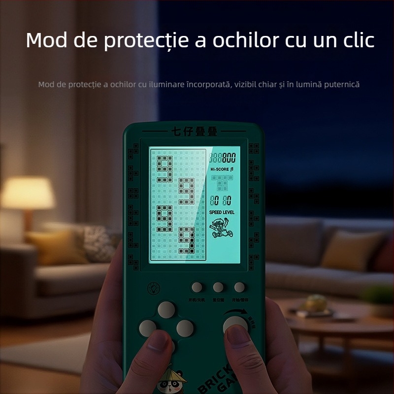 Consolă portabilă Tetris - stil nostalgic, 1GB memorie, single player, ecran mare, protecție pentru ochi