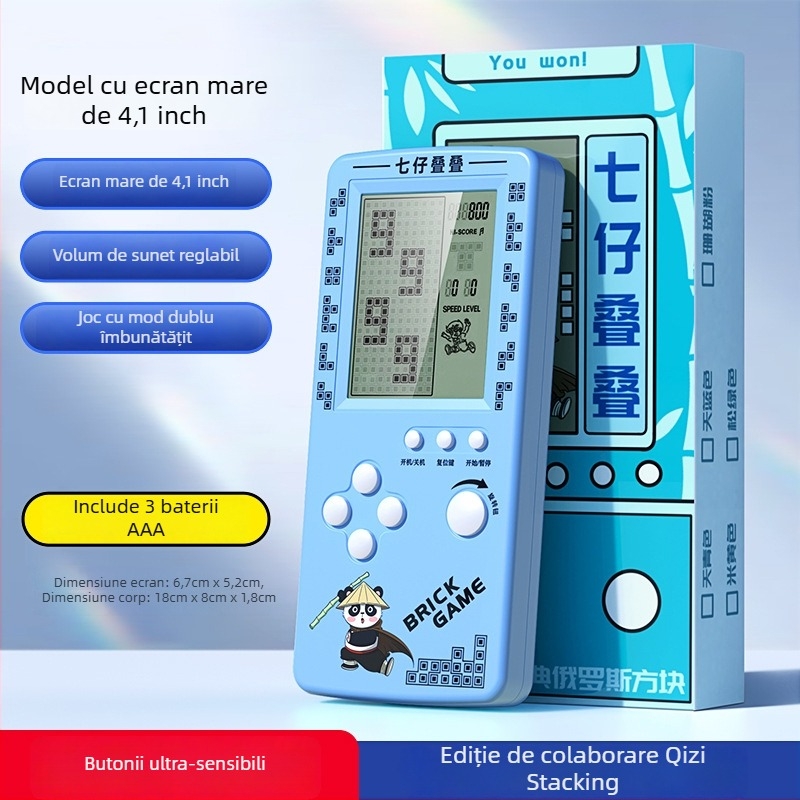 Consolă portabilă Tetris - stil nostalgic, 1GB memorie, single player, ecran mare, protecție pentru ochi