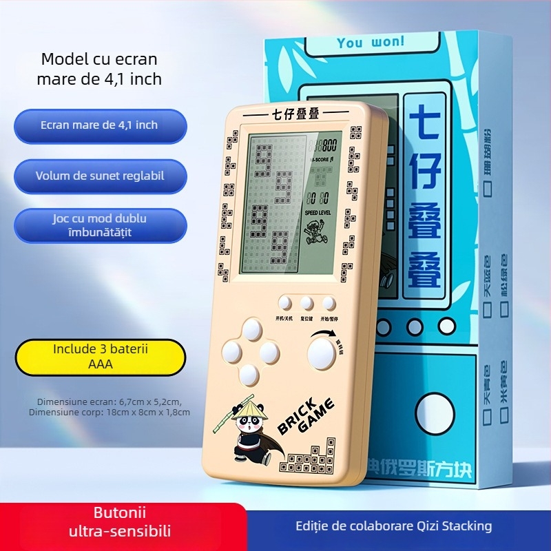 Consolă portabilă Tetris - stil nostalgic, 1GB memorie, single player, ecran mare, protecție pentru ochi