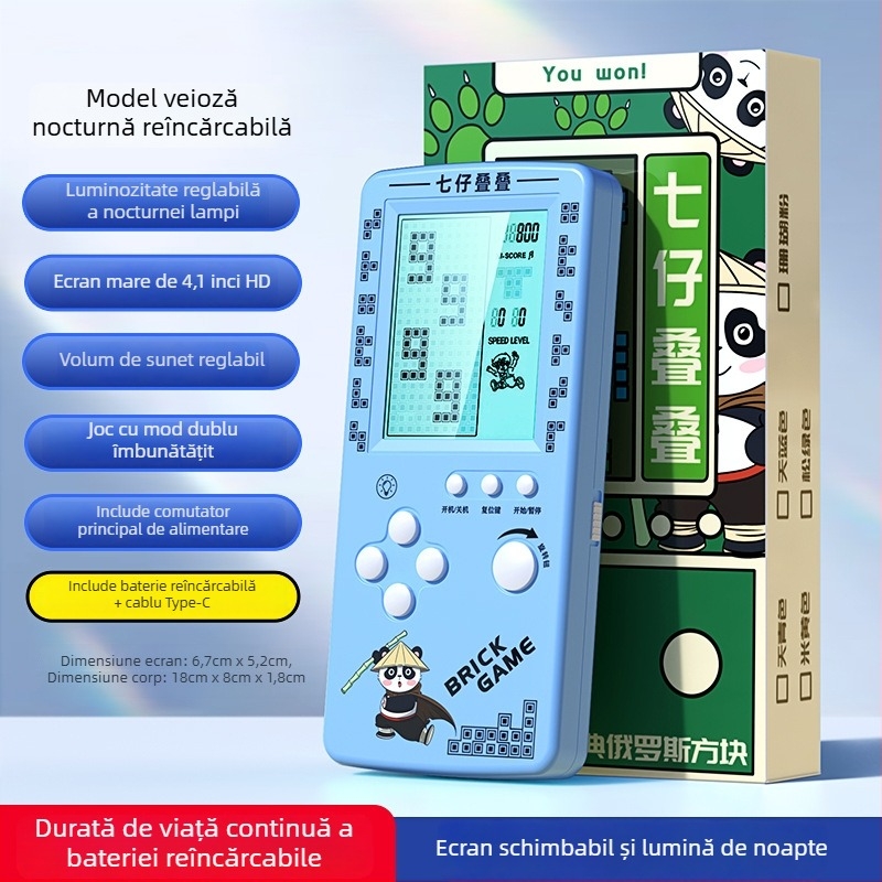 Consolă portabilă Tetris - stil nostalgic, 1GB memorie, single player, ecran mare, protecție pentru ochi