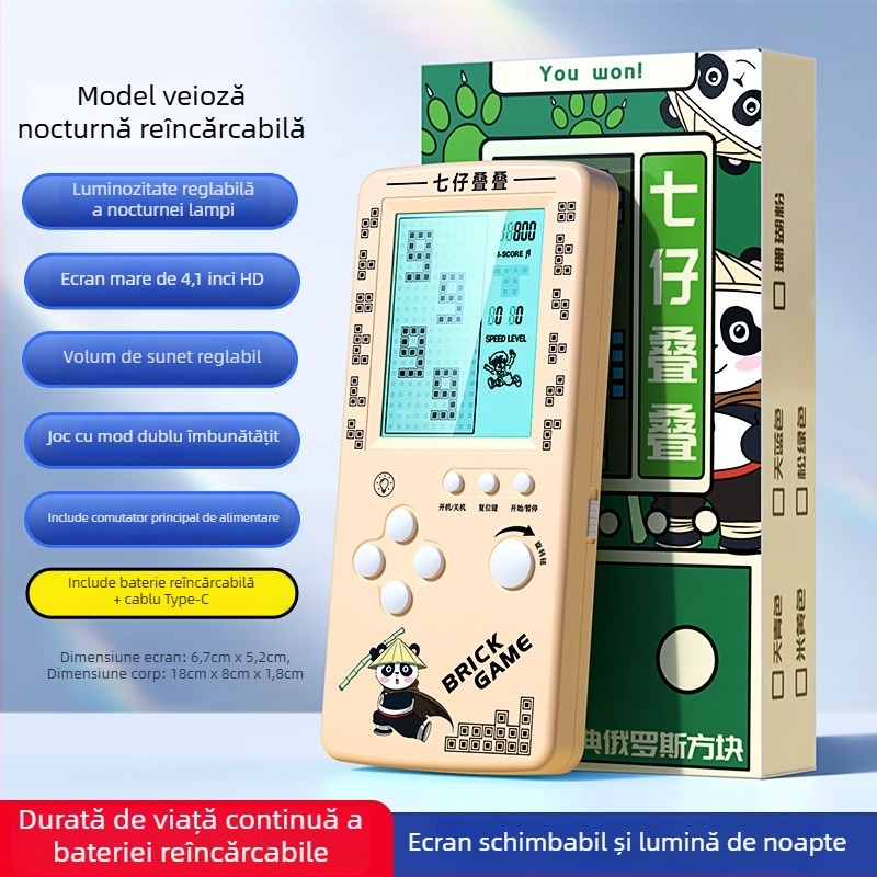 Consolă portabilă Tetris - stil nostalgic, 1GB memorie, single player, ecran mare, protecție pentru ochi