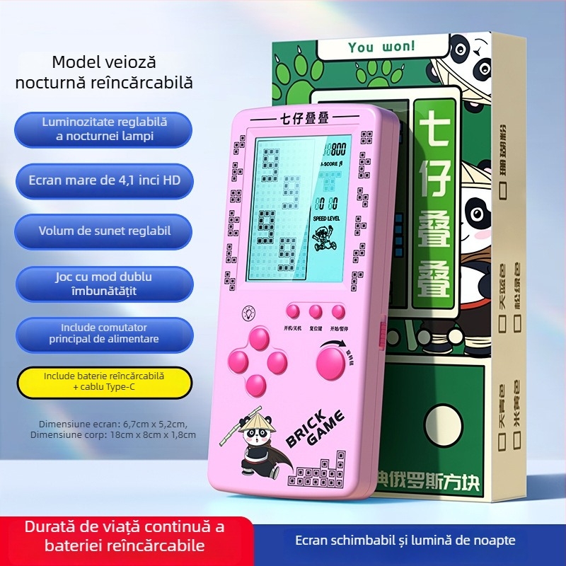 Consolă portabilă Tetris - stil nostalgic, 1GB memorie, single player, ecran mare, protecție pentru ochi