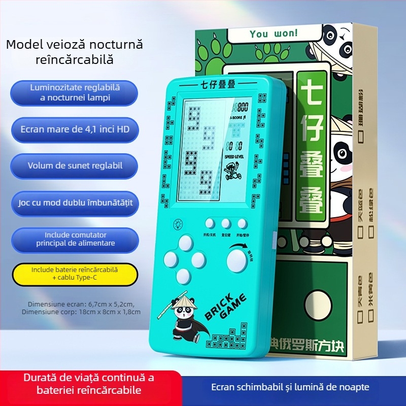 Consolă portabilă Tetris - stil nostalgic, 1GB memorie, single player, ecran mare, protecție pentru ochi