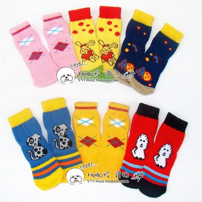 Șosete pentru câini – Model Cartoon, Bumbac, Țesătură Jacquard, Tricot Warp