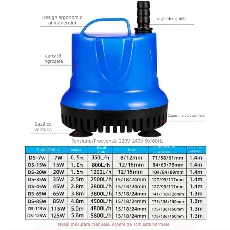 Pompa submersibilă pentru acvariu, trei în unu: circulație liniștită, filtrare și aerare