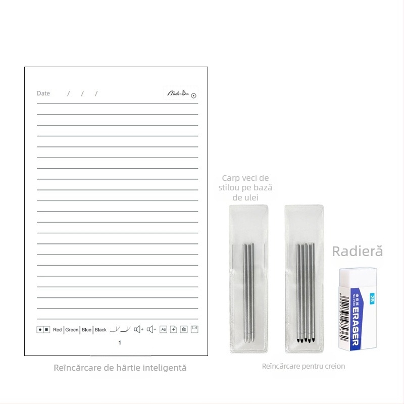 Notebook inteligent cu sincronizare cu telefonul, încărcare wireless — copertă din piele artificială; legare: foi libere; hârtie 80 gsm; pagini 100–200