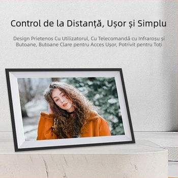 Ramă digitală inteligentă pentru fotografii, ecran tactil, transfer în cloud prin Wi‑Fi, compatibil Frameo, suport card TF, 1280x800, 32GB