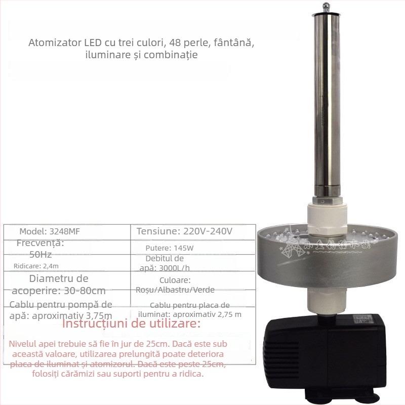 HQ-3248MF/4048MF/5048MF fântână peisaj cu ciupercă, pompă de aerare, LED și atomizare