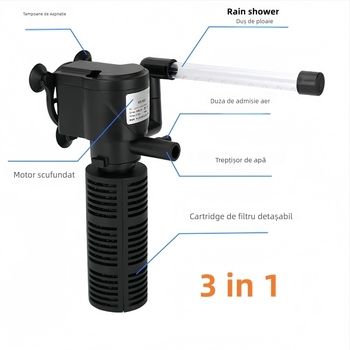 Filtru submersibil pentru acvariu cu sistem în trei în unu, tip picurare, pentru oxigenare silențioasă (RS-602, plastic)