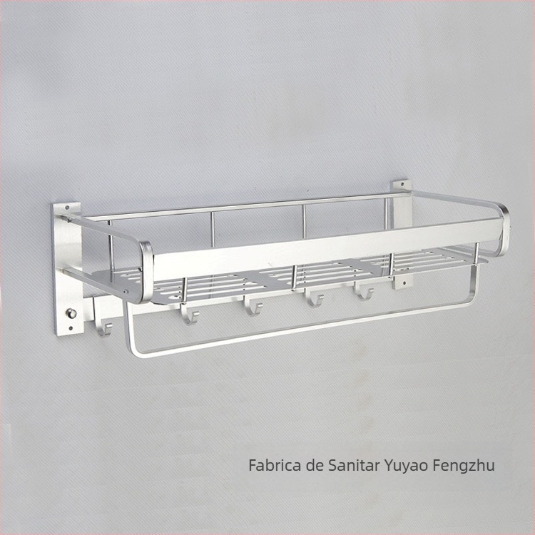 Raft de prosoape din aliaj de aluminiu, cu panou din plasă în formă de U pentru baie, suprafață oxidată, sarcină de 20 kg, un singur rând cu bară pentru prosoape și cârlig, stil modern minimalist