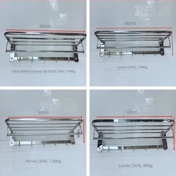 Raft pentru prosoape din oțel inoxidabil 304, finisaj periat, încărcare 5 kg, 1 nivel, stil modern minimalist