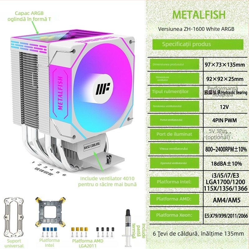 Cooler CPU Prism 1600, 6 conducte termice, lagăr hidraulic, răcire cu aer
