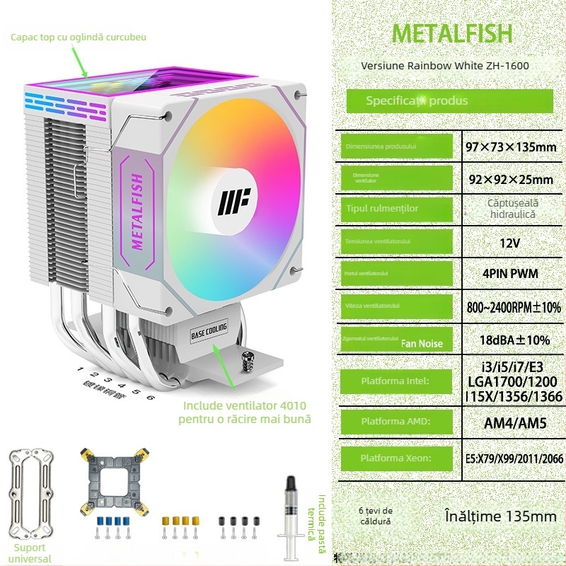 Cooler CPU Prism 1600, 6 conducte termice, lagăr hidraulic, răcire cu aer