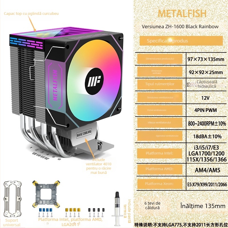 Cooler CPU Prism 1600, 6 conducte termice, lagăr hidraulic, răcire cu aer