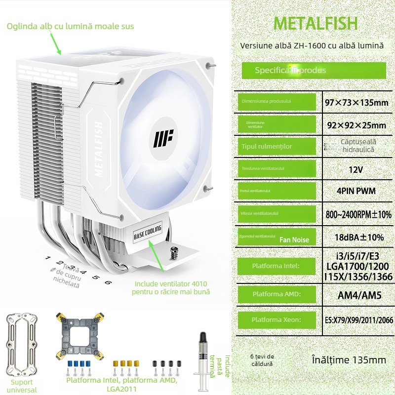 Cooler CPU Prism 1600, 6 conducte termice, lagăr hidraulic, răcire cu aer