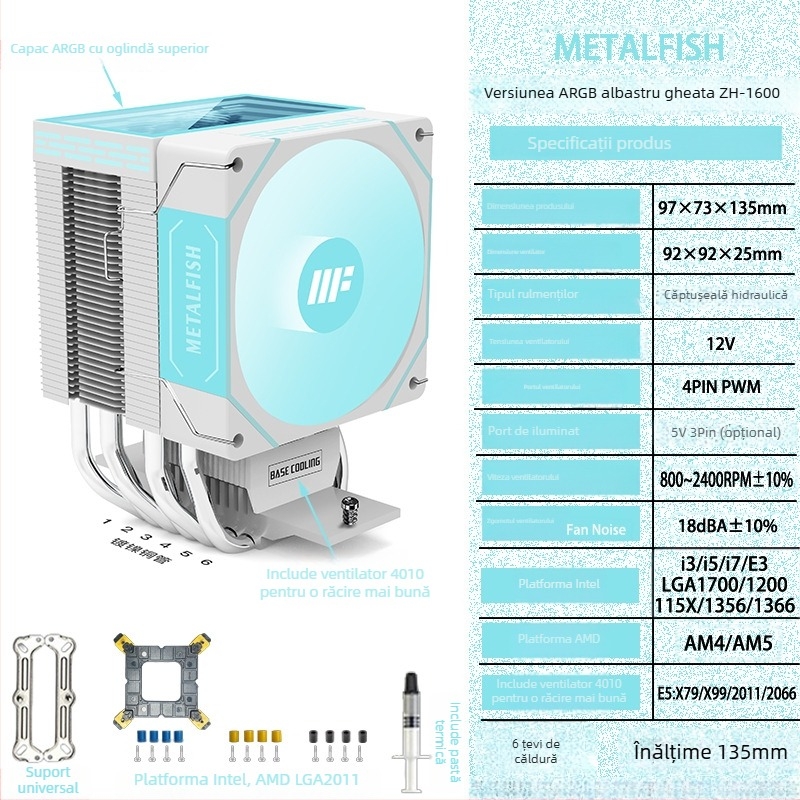 Cooler CPU Prism 1600, 6 conducte termice, lagăr hidraulic, răcire cu aer