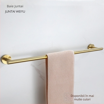 Bară de prosoape montată pe perete, din oțel inoxidabil 304, finisaj placat cu aur, braț unic, sarcină 20 kg