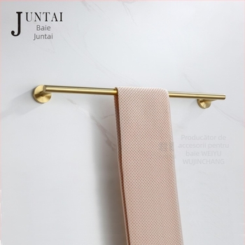 Bară de prosoape montată pe perete, din oțel inoxidabil 304, finisaj placat cu aur, braț unic, sarcină 20 kg