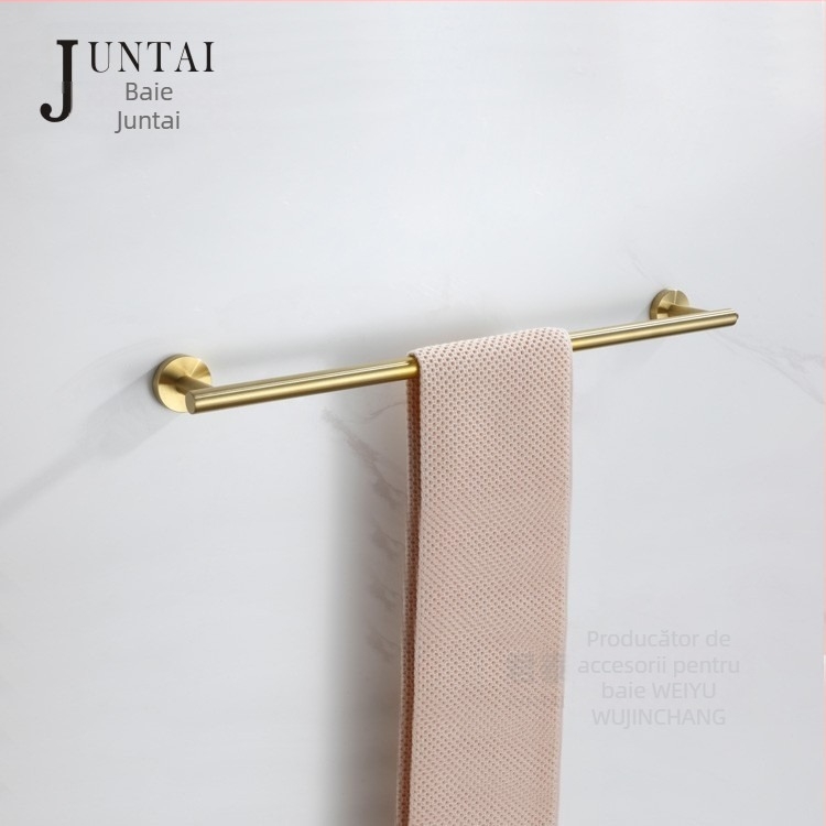 Bară de prosoape montată pe perete, din oțel inoxidabil 304, finisaj placat cu aur, braț unic, sarcină 20 kg