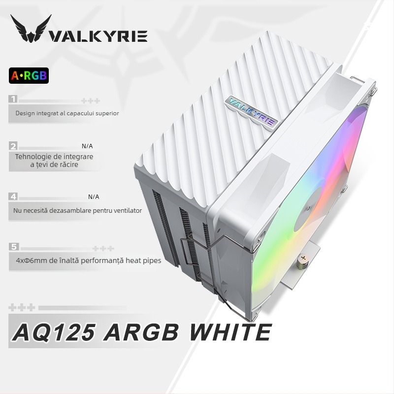 Cooler pentru CPU Aq125, cu construcție din cupru-aluminiu, 4 țevi de căldură, compatibil cu Intel LGA115x/1200/1700 și AMD AM4/AM5