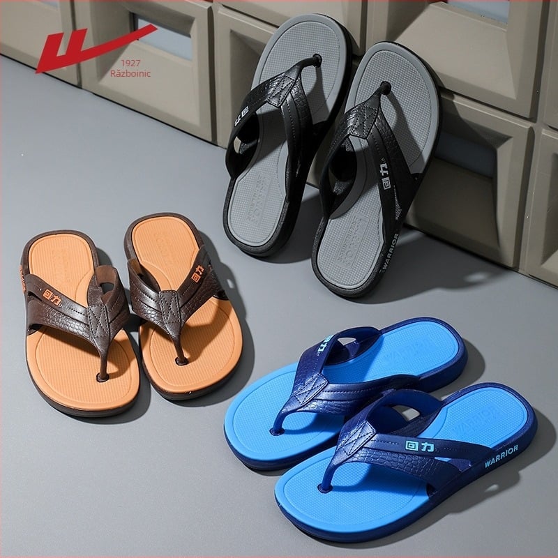 Slapi bărbați cu deget deschis, antiderapante, confortabile pentru plajă, talpă groasă, PVC partea superioară și talpa, talpă turnată prin injecție